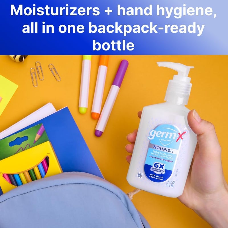 Germx Nourish Hand Sanitizer, 8 Fl Oz (Pack of 6), 2-in-1 Moisturizing and Sanitizing Formula with Shea Butter, Vitamin E & Aloe, Non-Greasy, Fresh Scent, Pump Bottle - Image 2